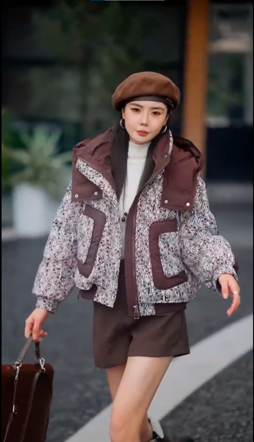 韩版加厚时尚冬季轻职风连帽中长款90白鸭绒