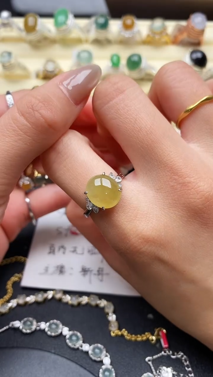 【闪购商品】翡翠戒指银S925镶嵌缅甸天然A货翡翠44  6-4