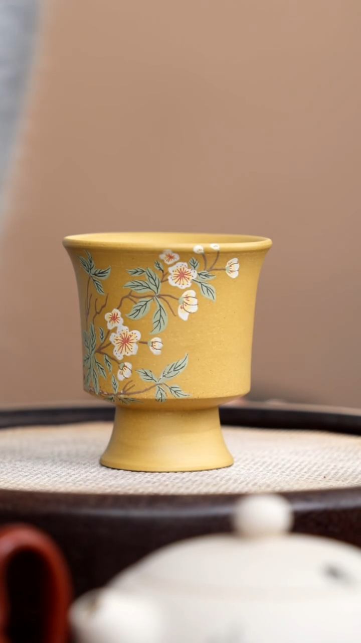 茶壶紫砂本山段高脚杯泥绘花