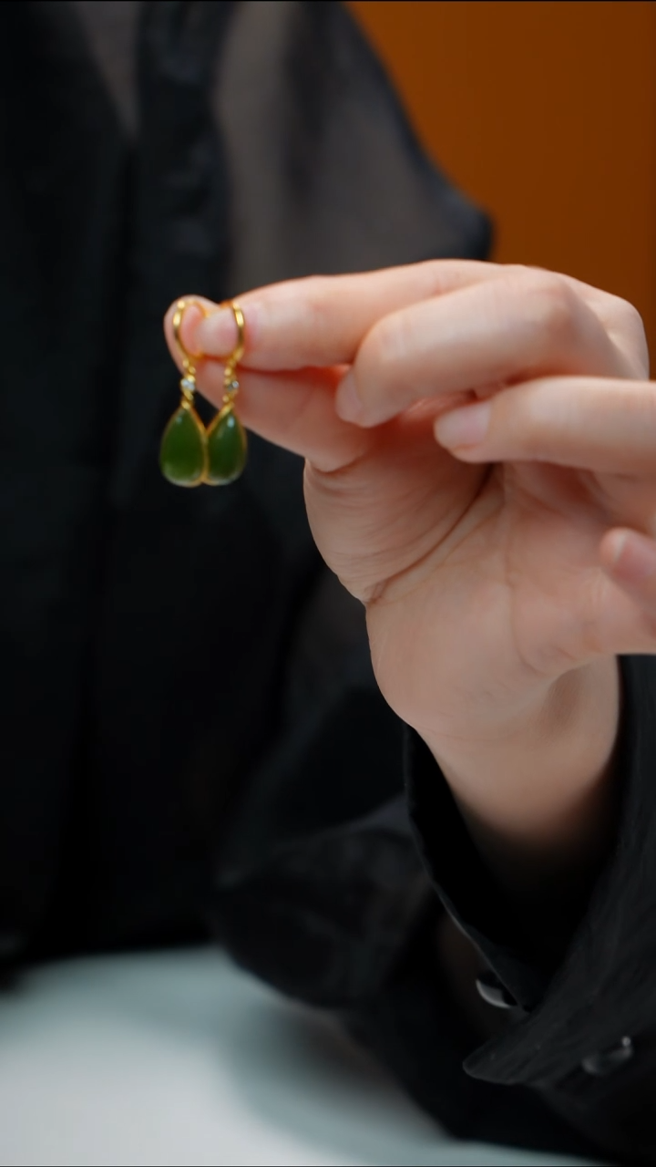 和田玉（碧玉）银S925镶嵌耳饰碧玉耳饰 多样性发其一