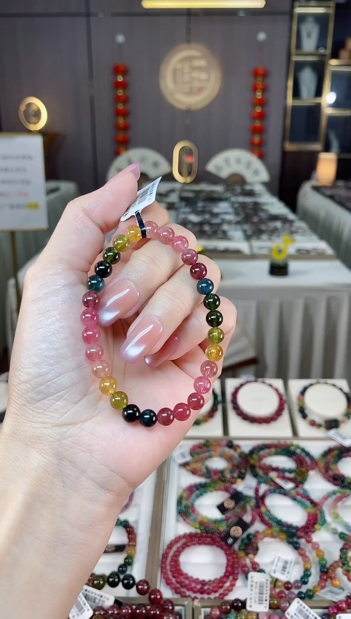 未镶嵌老矿碧玺彩虹单圈手串6mm+碧玺hon多样性发货一条
