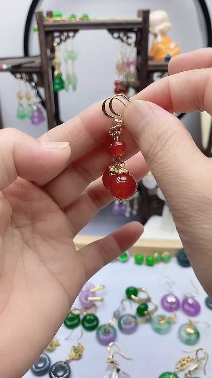 南红玛瑙14K金镶嵌耳饰10