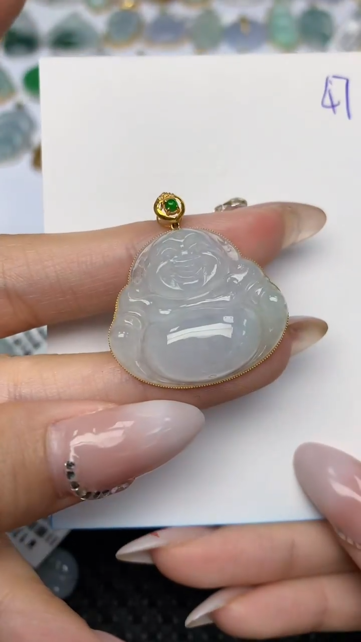 【闪购商品】翡翠颈饰18K金镶嵌天然翡翠A货 47