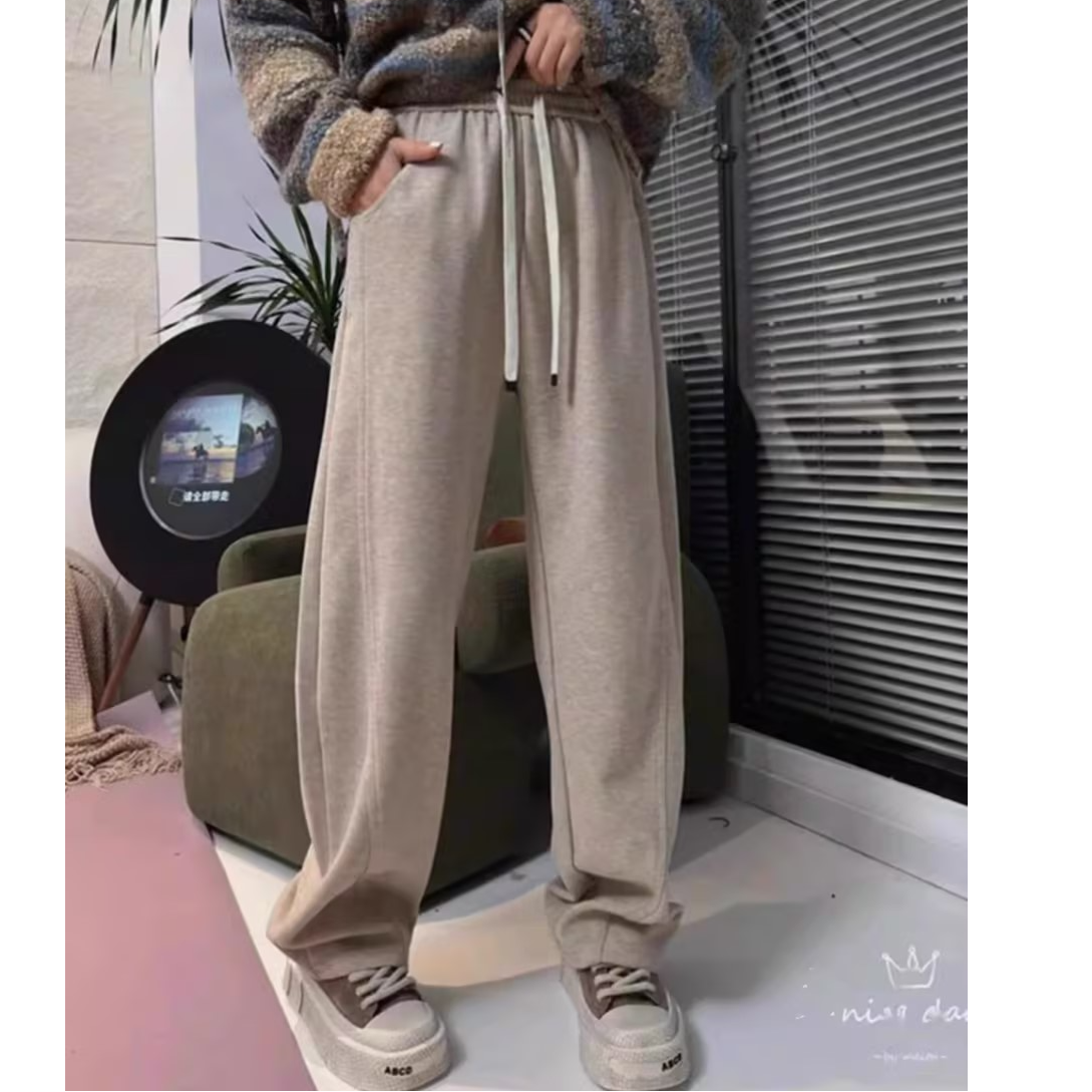 5506 新款加绒阔腿松紧腰抽绳休闲裤女-裤长103