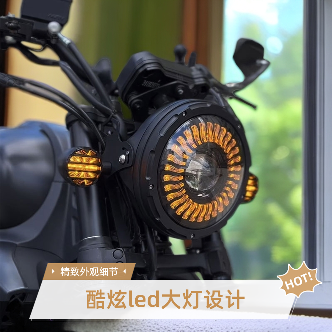 适用豪爵TR300大灯改装摩托车LED天使眼大灯复古圆灯升级配件