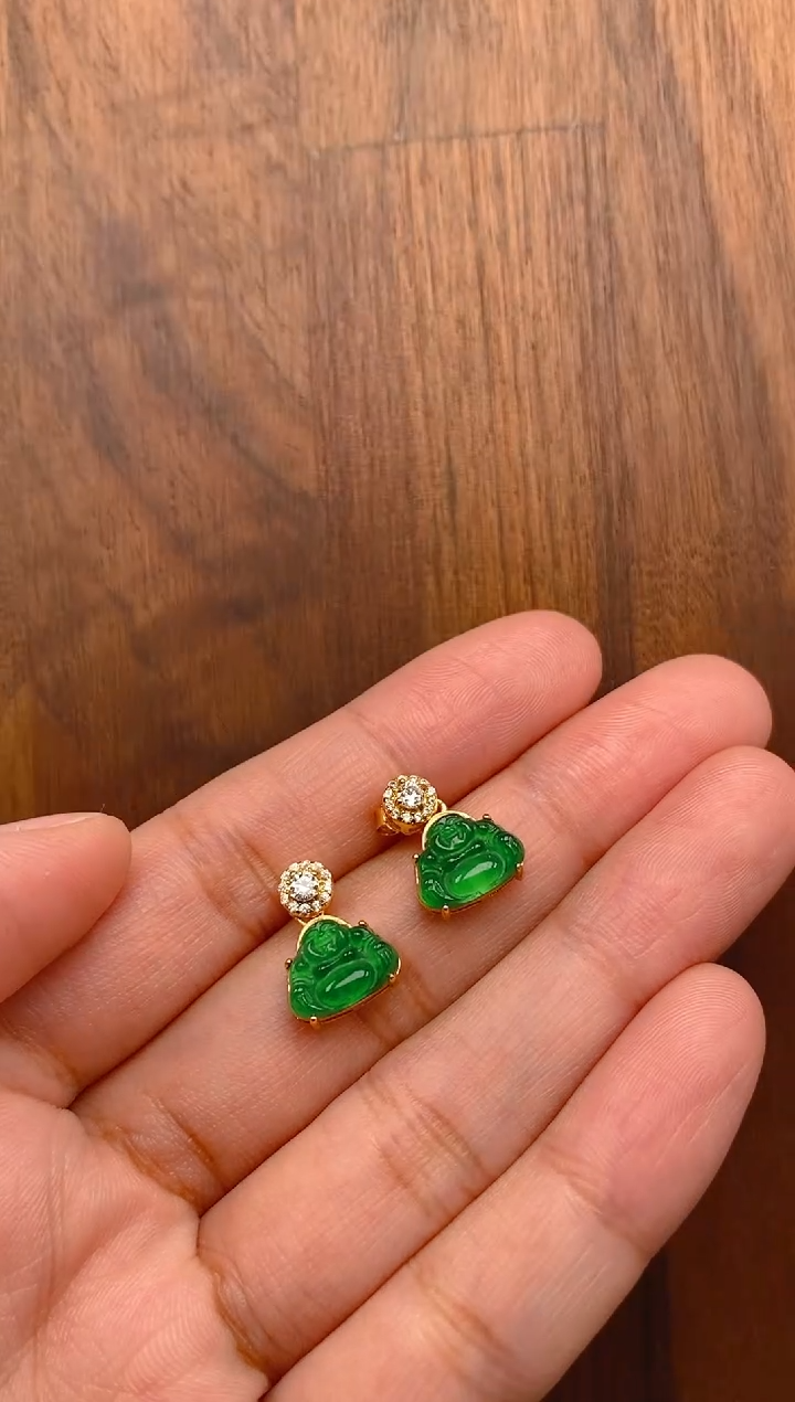 【闪购商品】翡翠耳饰银S925镶嵌佛公耳饰