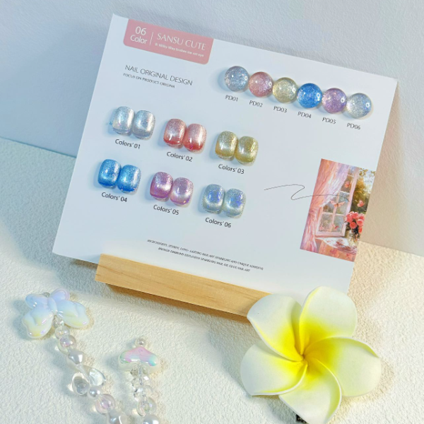 Sansu银河碎冰冰猫眼6色甲油胶美甲流行色