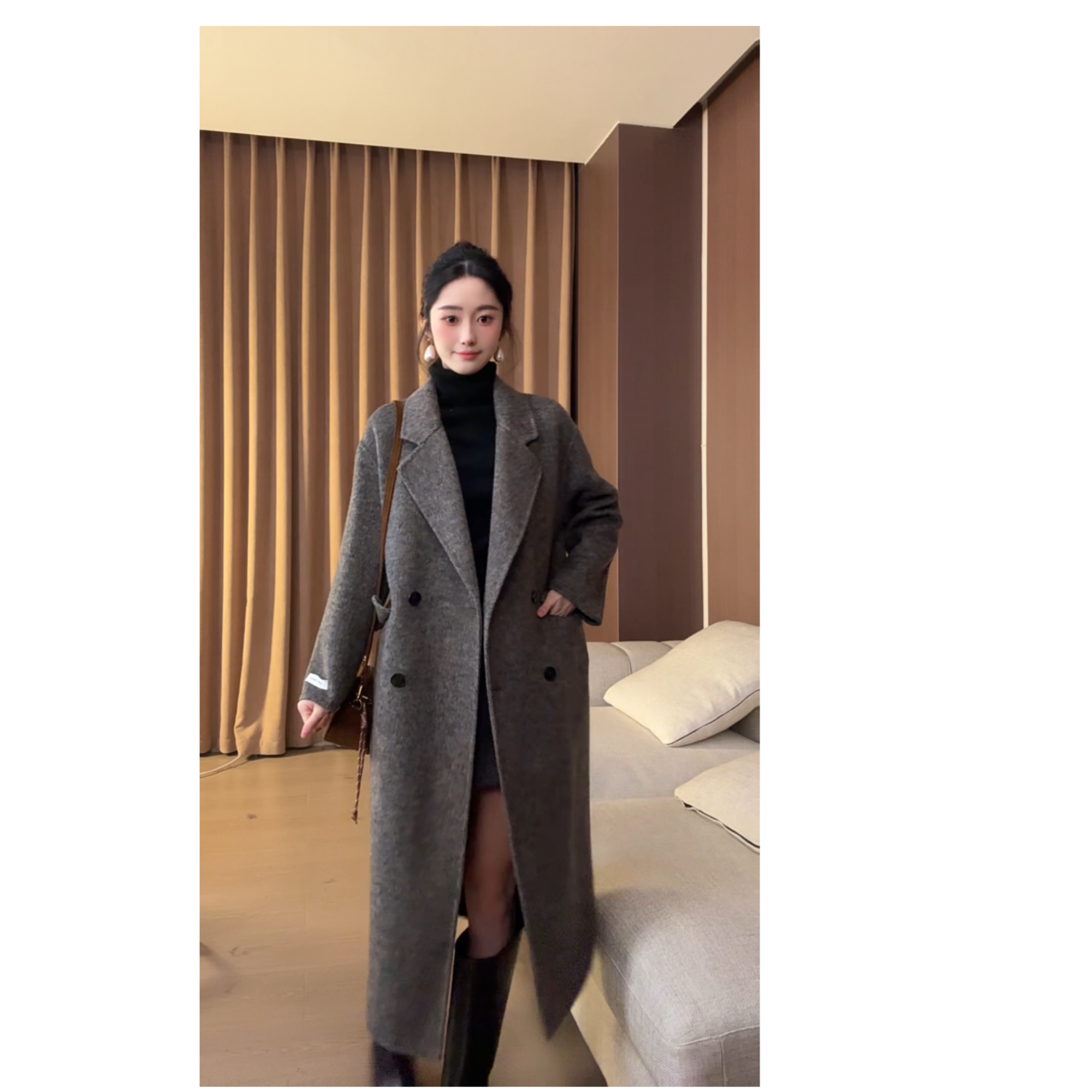 【慧慧专属】海盐玫瑰高级感韩版中长款加厚百搭时尚双面大衣2566