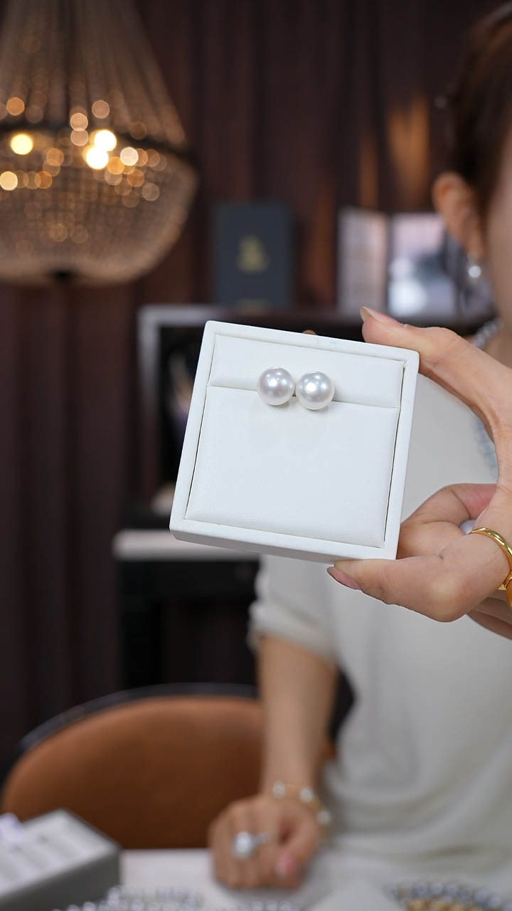 18K金镶嵌耳饰海水珍珠澳白11-12mm