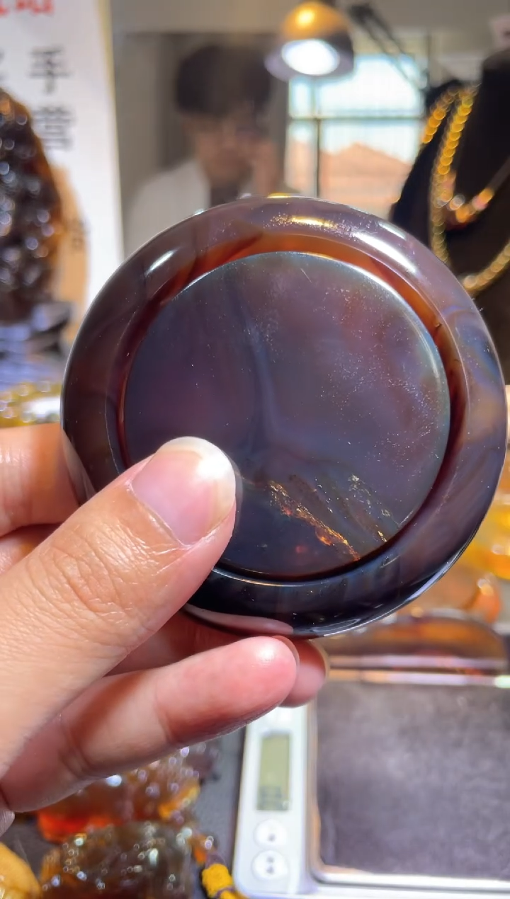 【闪购商品】琥珀裸石未镶嵌黑加仑 黑棕手镯 57圈口