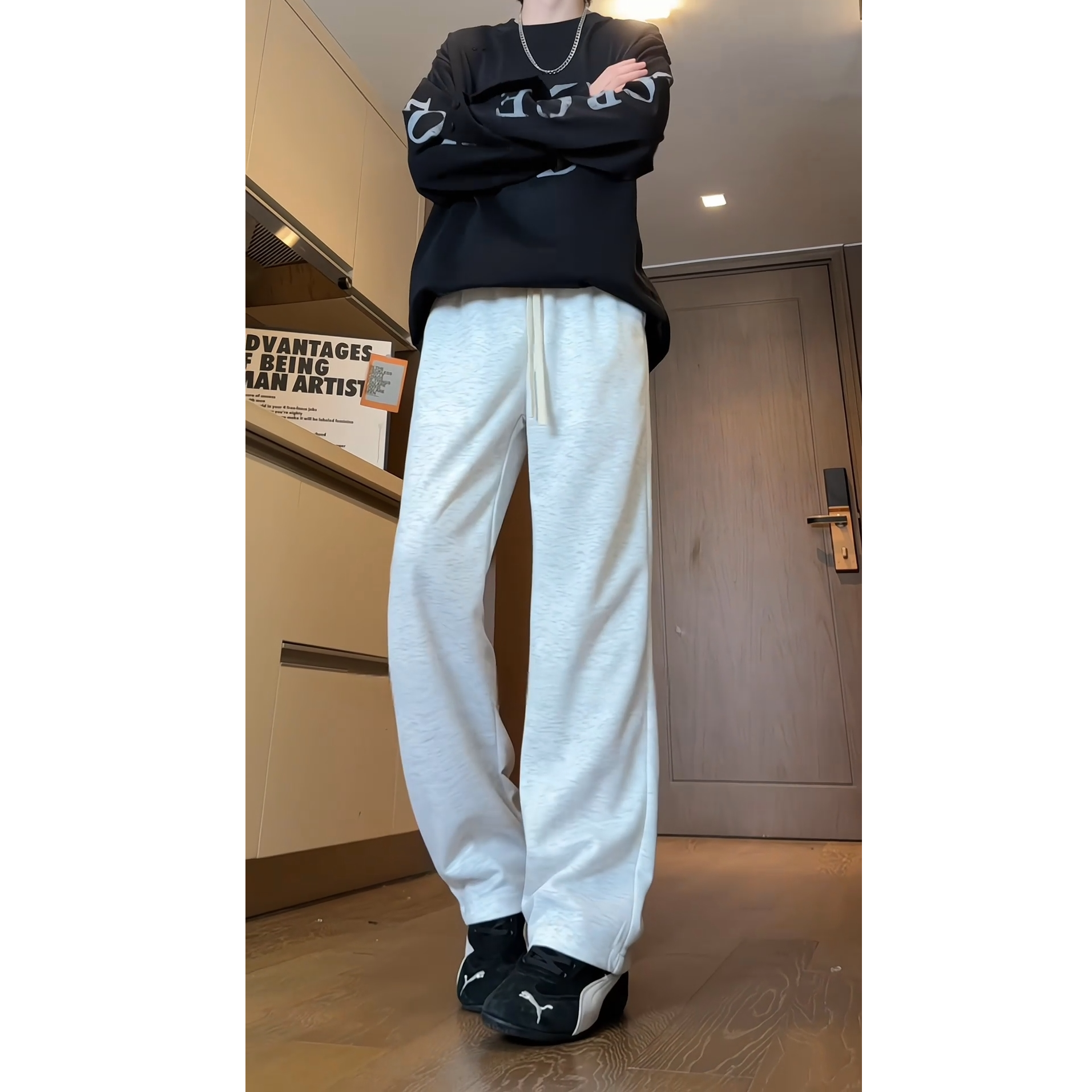 白花灰大码卫裤秋款2025新款潮流宽松百搭运动裤男生直筒休闲长裤
