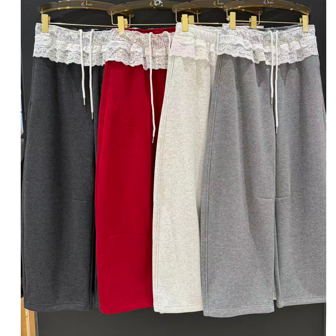 李coco甄选蕾丝花边腰休闲卫裤