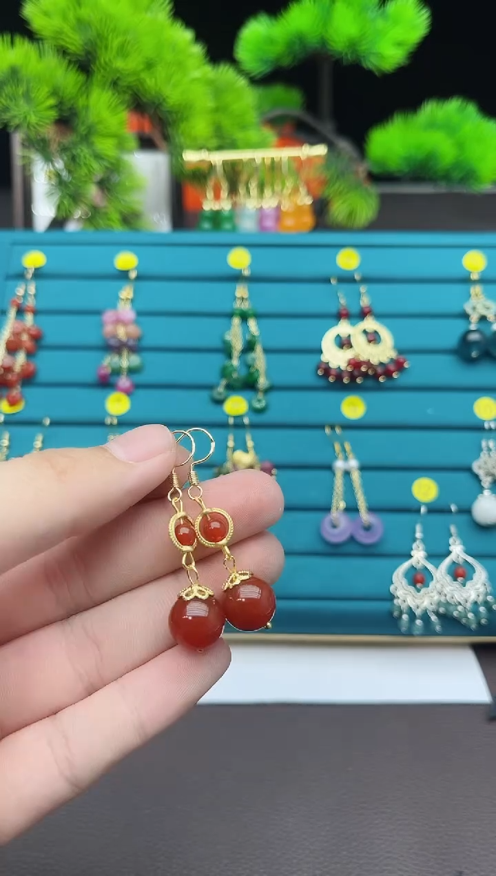 【闪购商品】南红玛瑙耳饰银S925镶嵌203000