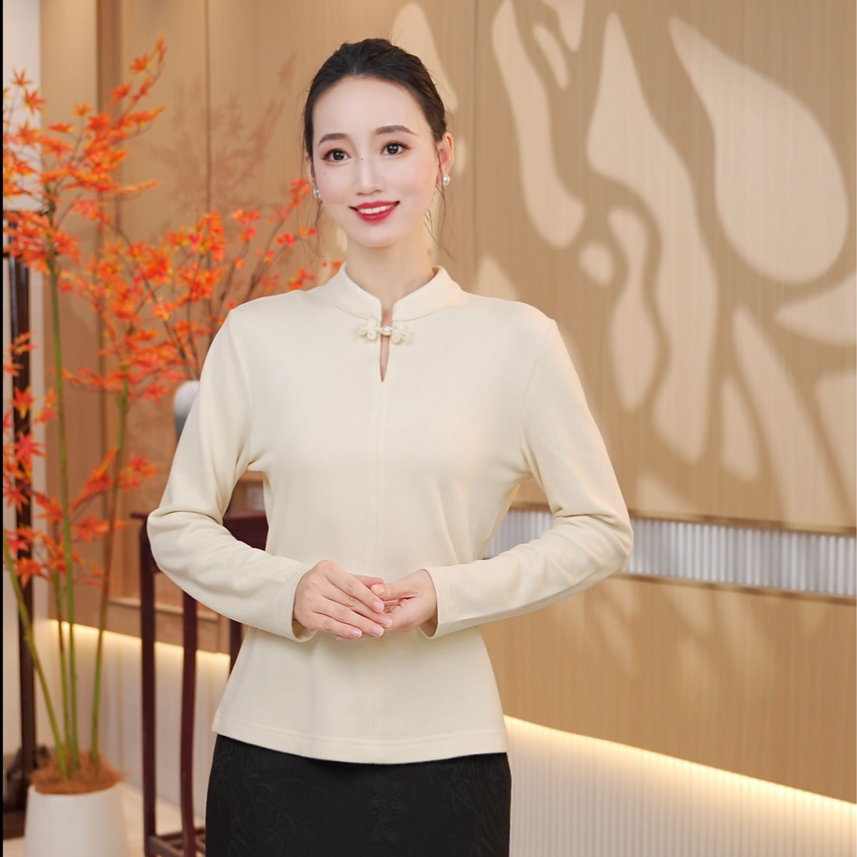 【SQ】新中式小立领短款休闲风一体绒加绒加厚打底上衣JX0293