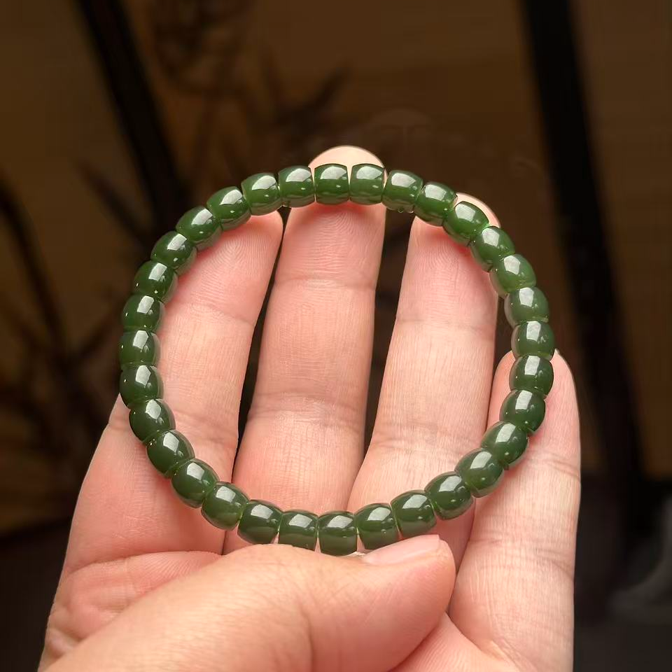 【上新了故宫】和田玉碧玉直切7mm单圈手串