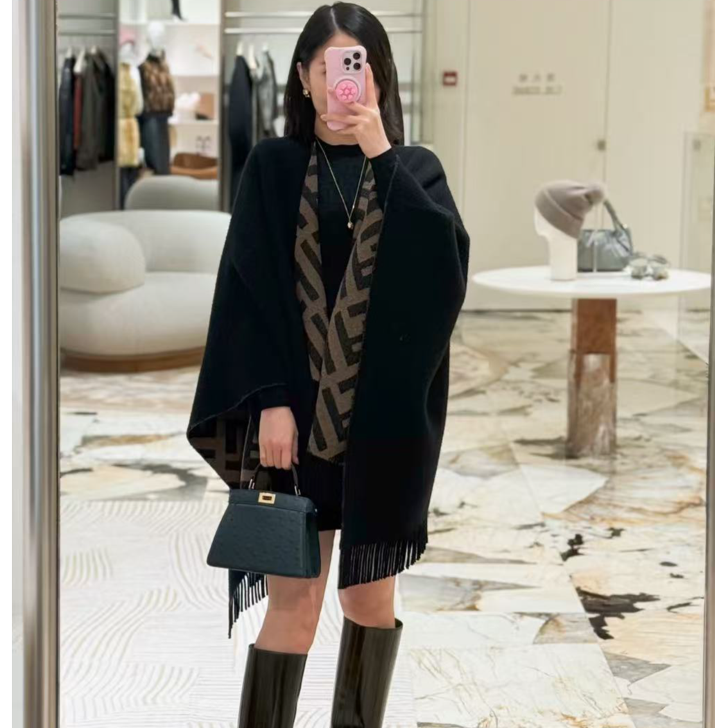 秋冬经典款双面穿披肩外套-L