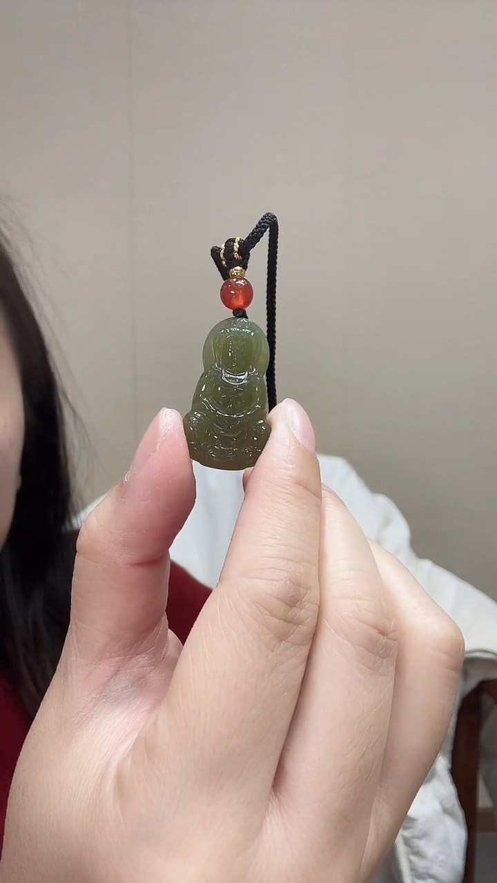 颈饰未镶嵌和田玉青黄口观音吊坠29*18mm
