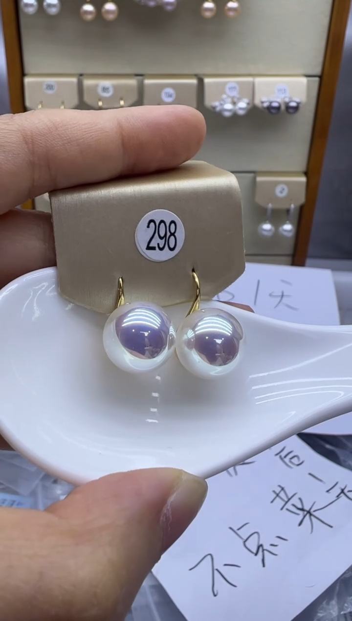 银S925镶嵌耳饰淡水珍珠298