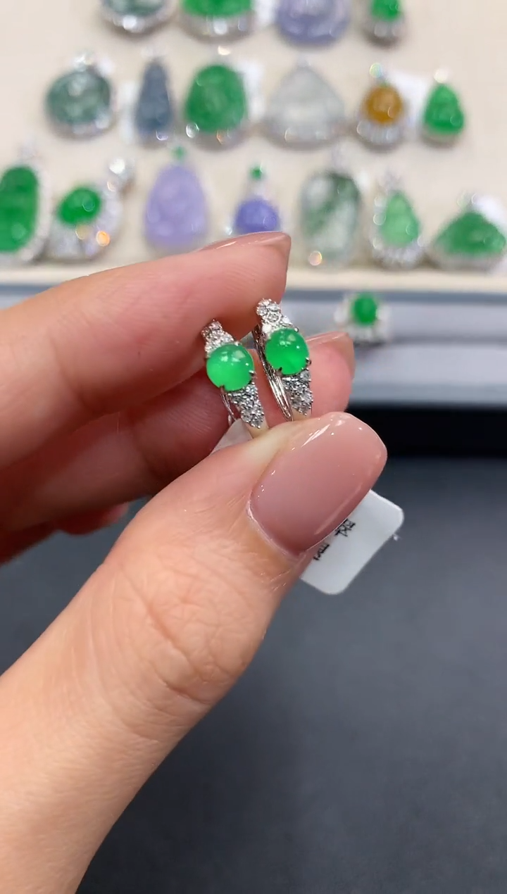 【闪购商品】翡翠耳饰18K金镶嵌a164      