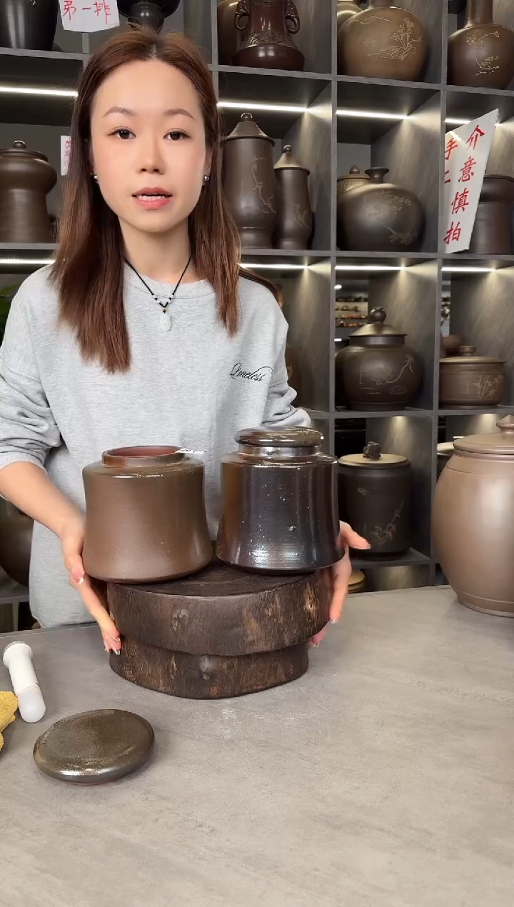 【闪购商品】罐本陶手作泥兴陶手工柴烧罐8两1对（瑕疵