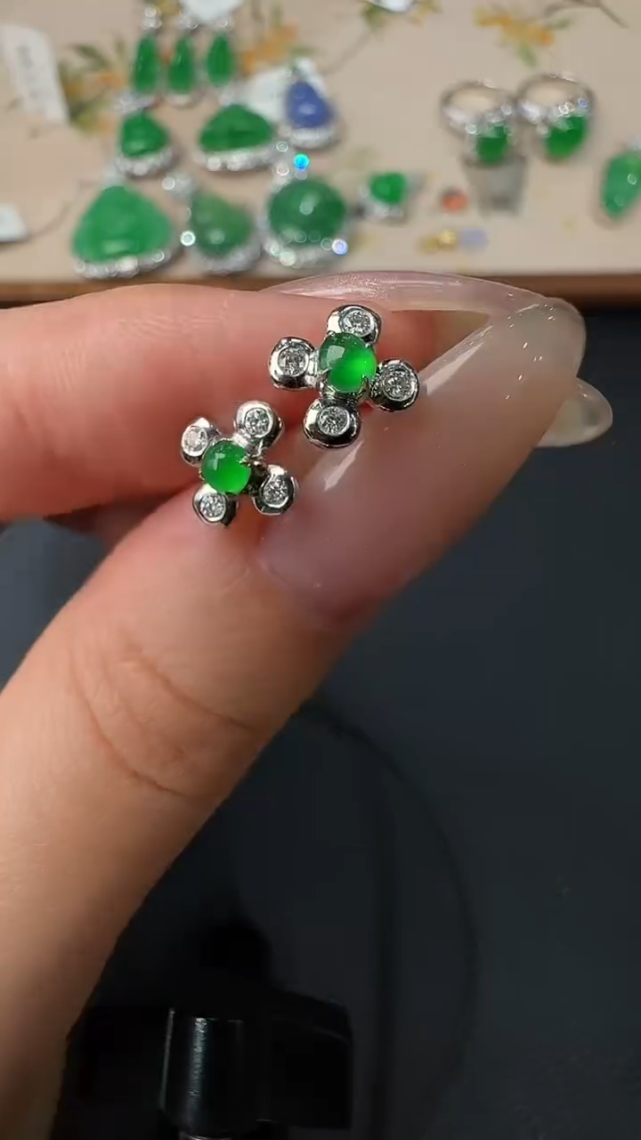 【闪购商品】翡翠耳饰18K金镶嵌耳饰12