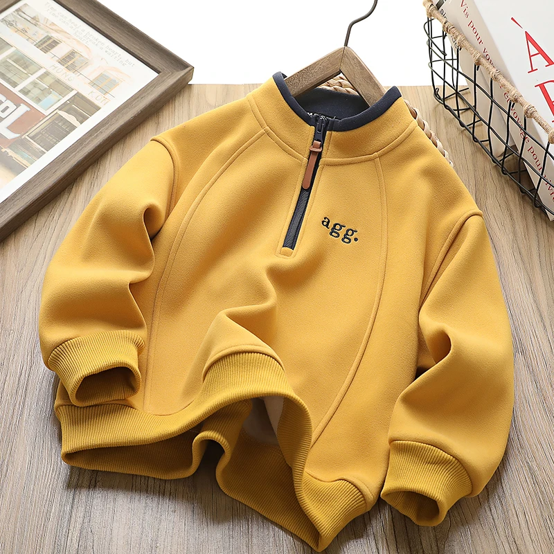 XY男童加绒卫衣2025新款冬季帅气一体绒立领中大儿童打底衫男孩
