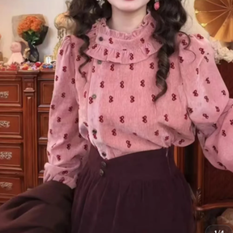 港风复古别致斜襟温柔蝴蝶结衬衫女秋冬加厚衬衣通勤百搭上衣