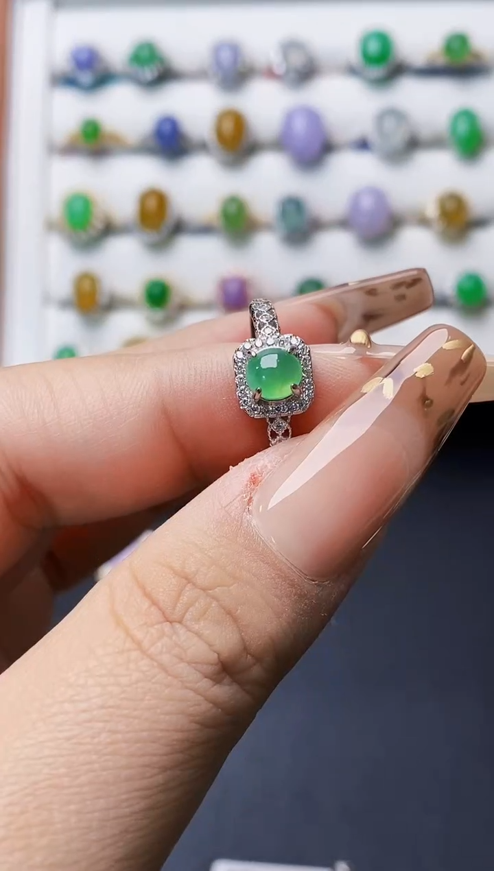 银S925镶嵌戒指翡翠0449