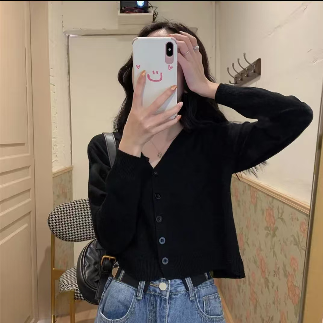 福利--拍下编码--春夏新款薄款百搭显瘦短款长袖纯色针织开衫外套