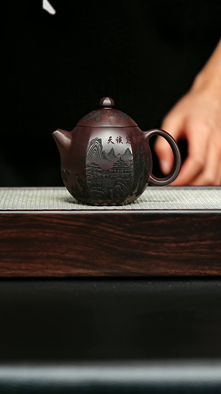 茶壶紫砂宣兴紫砂 六方龙蛋 顾林芳 汉棠紫泥 h535