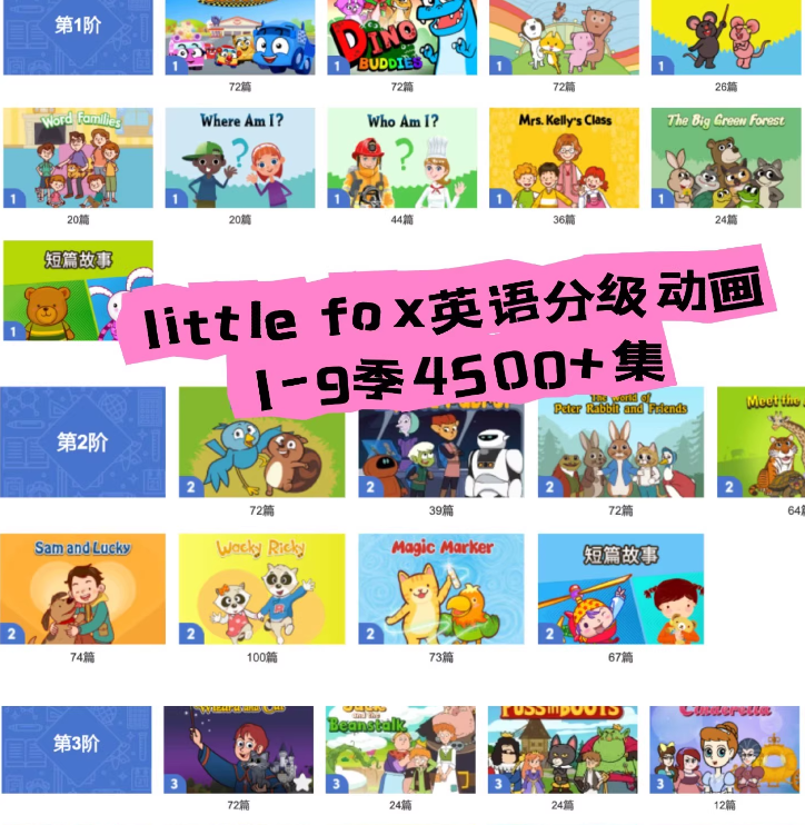 little fox1-9阶4500集动画英语启蒙3-12岁磨耳朵小狐狸分级动画