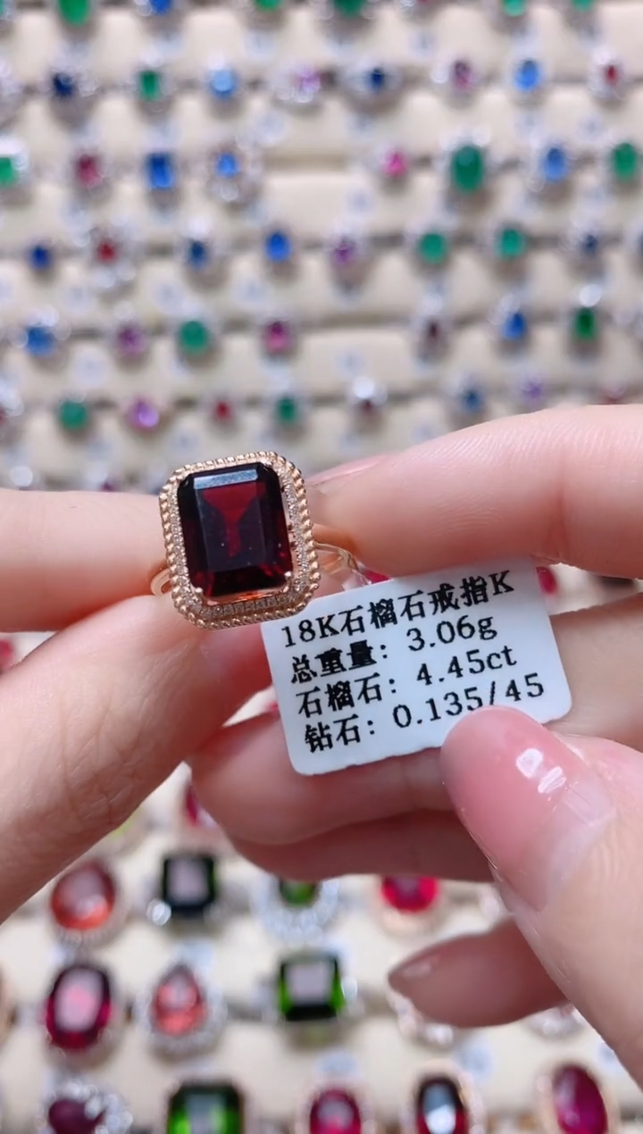 【闪购商品】石榴石18K金戒指18K金镶嵌1