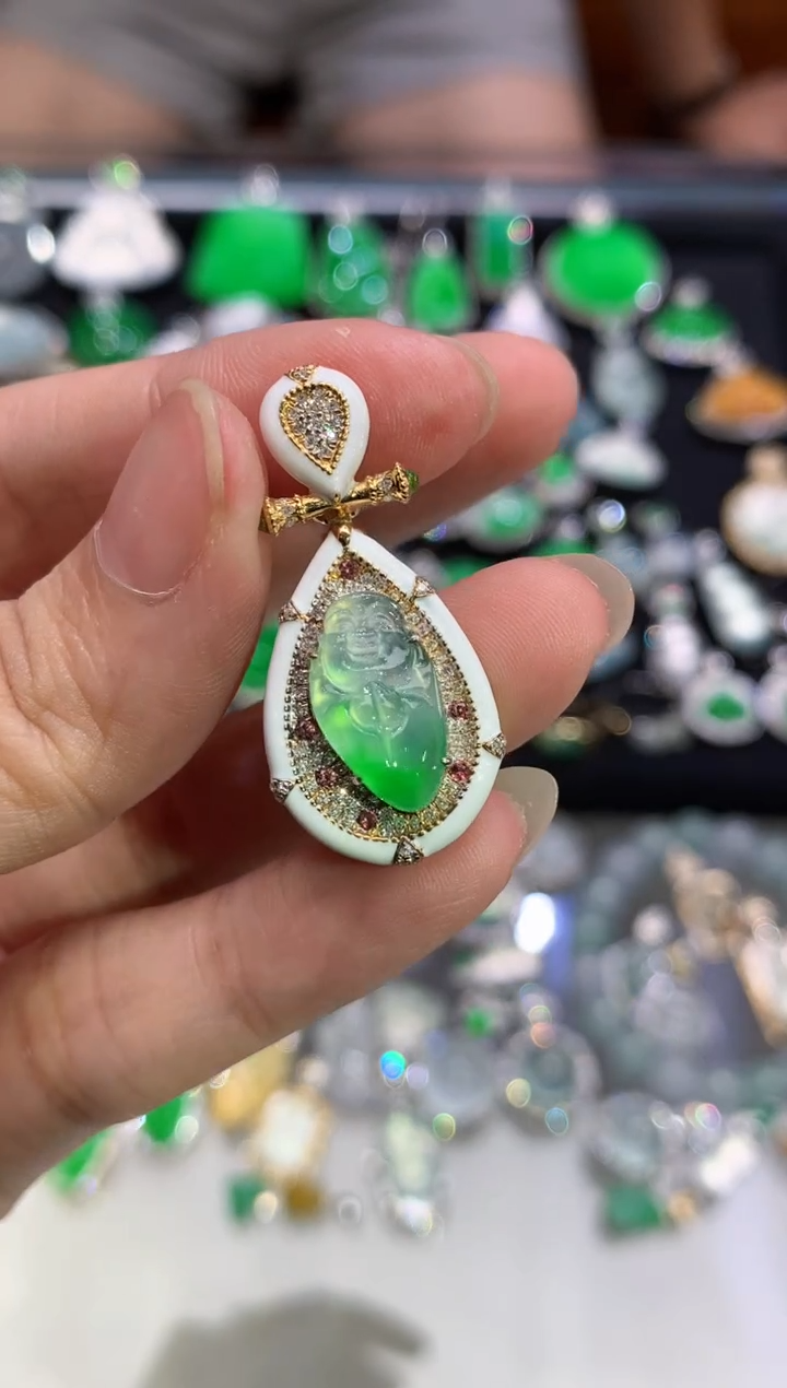 翡翠18K金镶嵌吊坠(不含链)A314|14800