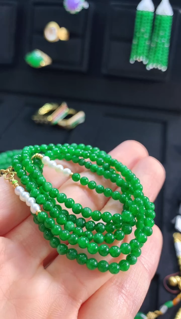 【闪购商品】翡翠颈饰18K金镶嵌珠串