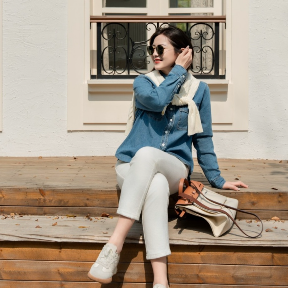 DIDI LAUREN“经典回潮”休闲百搭气质款复古港风牛仔衬衫