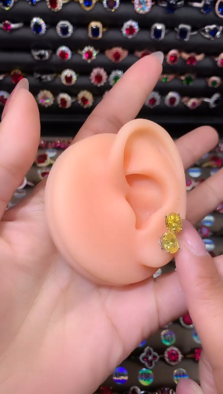 【闪购商品】水晶耳饰银S925镶嵌68黄水晶高温优化/合成处理