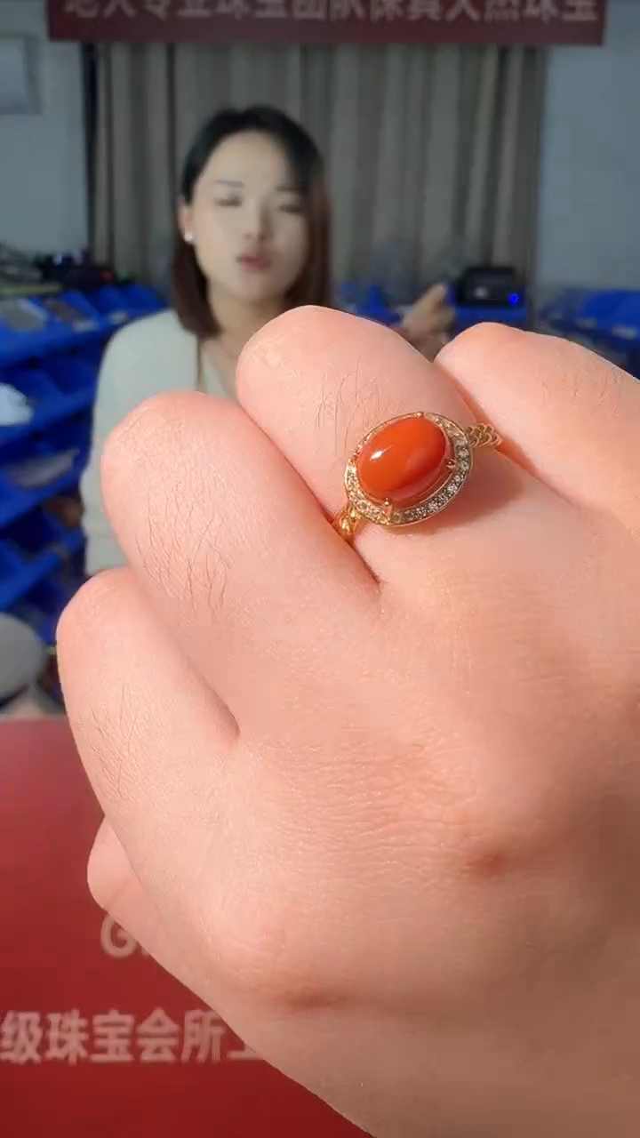 【闪购商品】南红玛瑙戒指银S925镶嵌6x8mm南红戒指