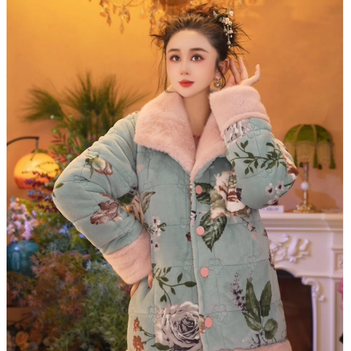 【兰亭序】2025秋冬新款加绒中式印花时尚保暖加厚可外穿家居服