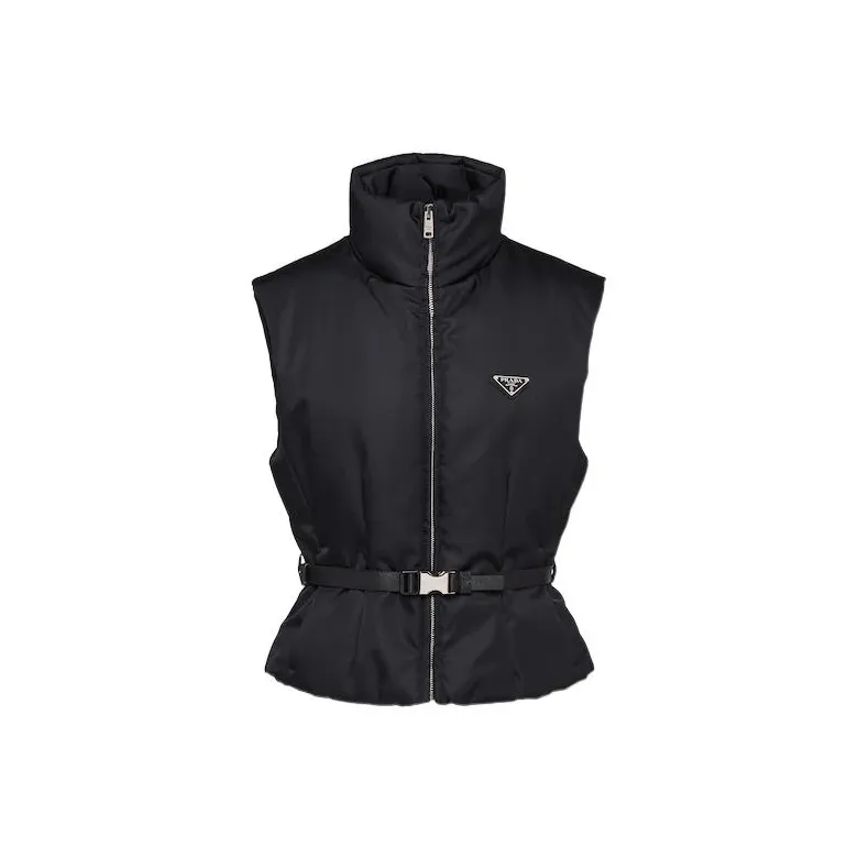 全新未使用 Prada/普拉达 纯色高领Logo微标马甲 女款 黑色/40码
