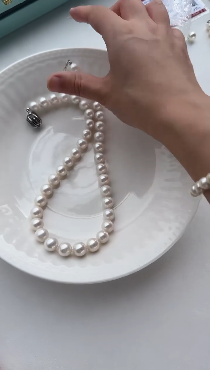淡水珍珠银S925镶嵌项链9-11mm
