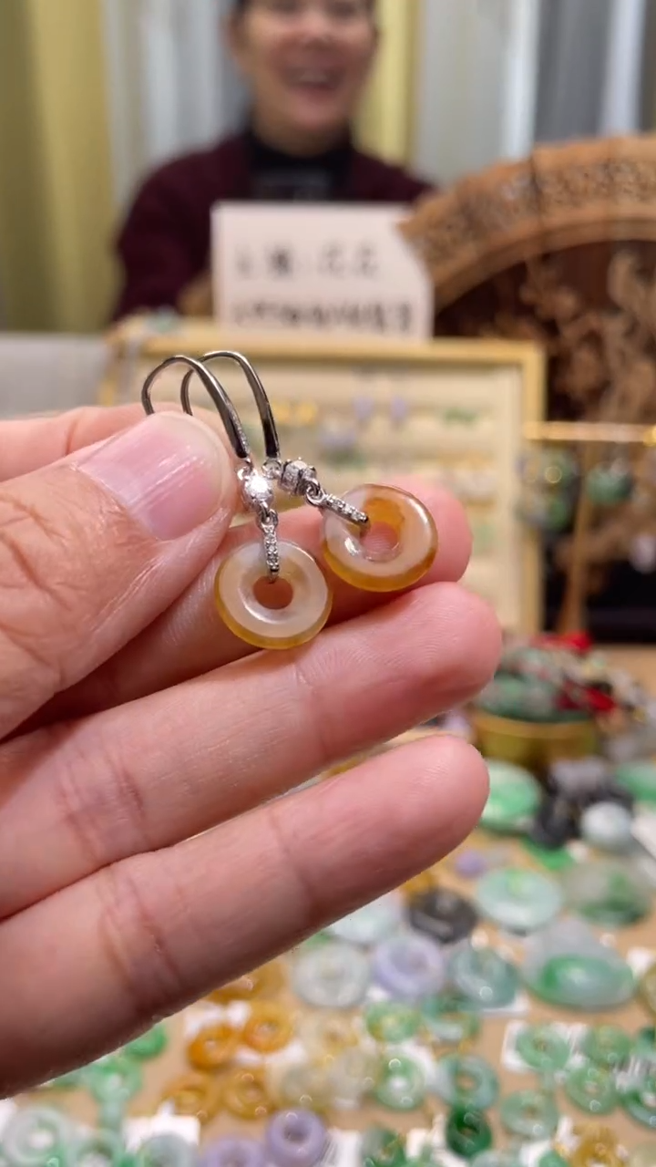 颈饰未镶嵌翡翠甜甜圈一对耳钩