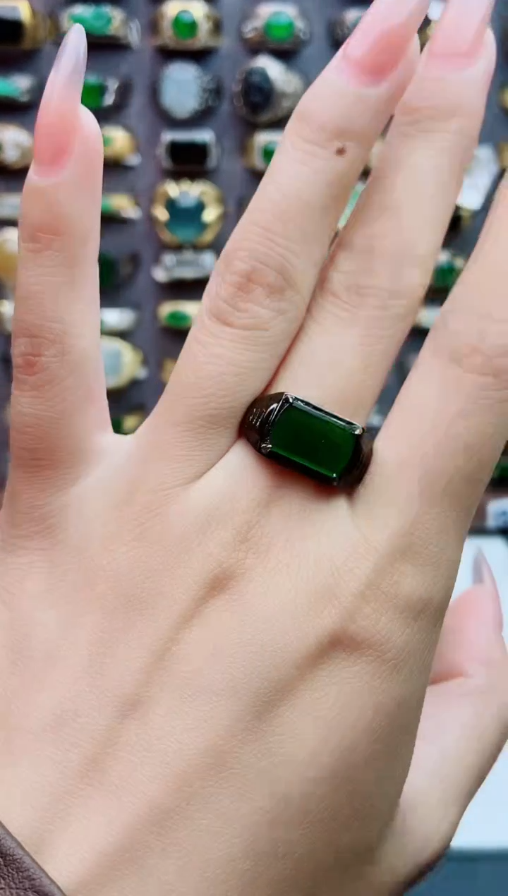 银S925镶嵌戒指翡翠天然翡翠男戒
