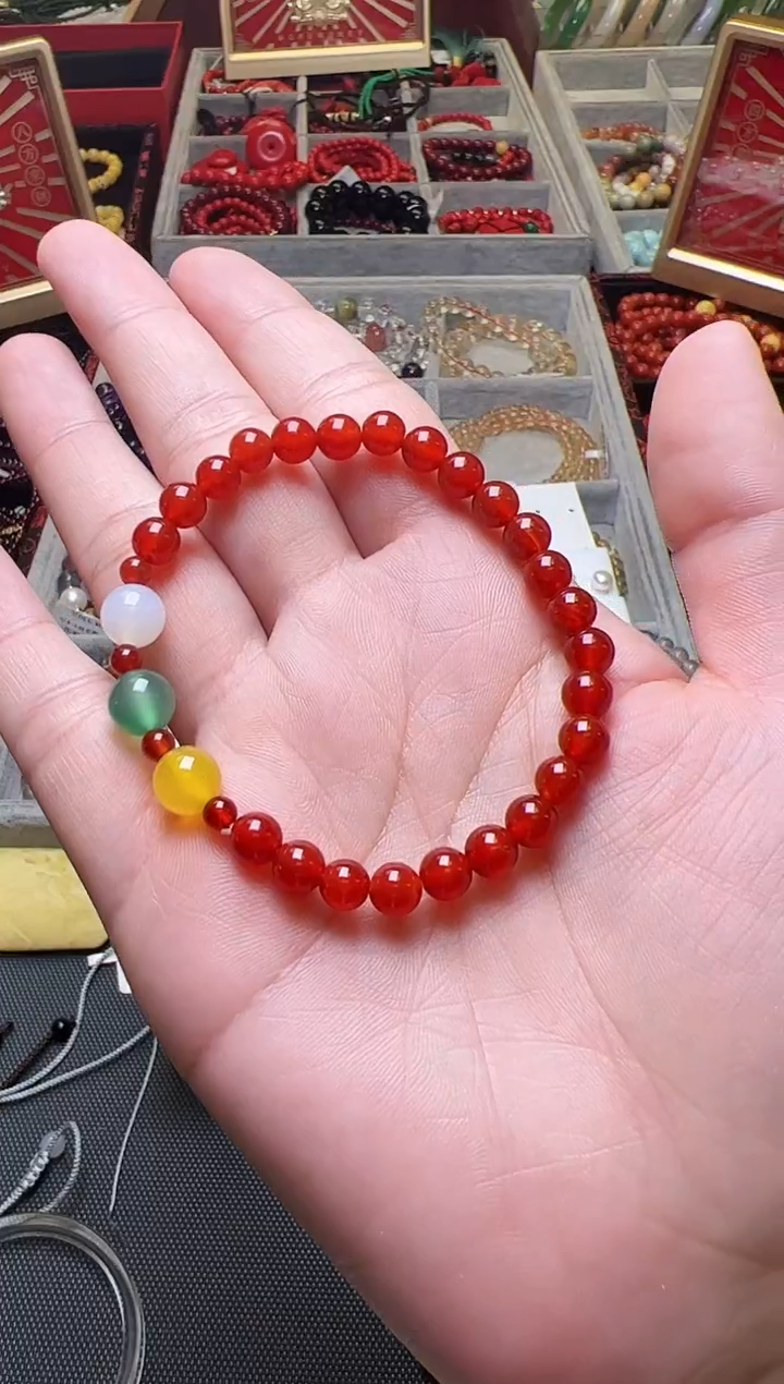 未镶嵌手串玛瑙/玉髓红玛瑙单圈手串