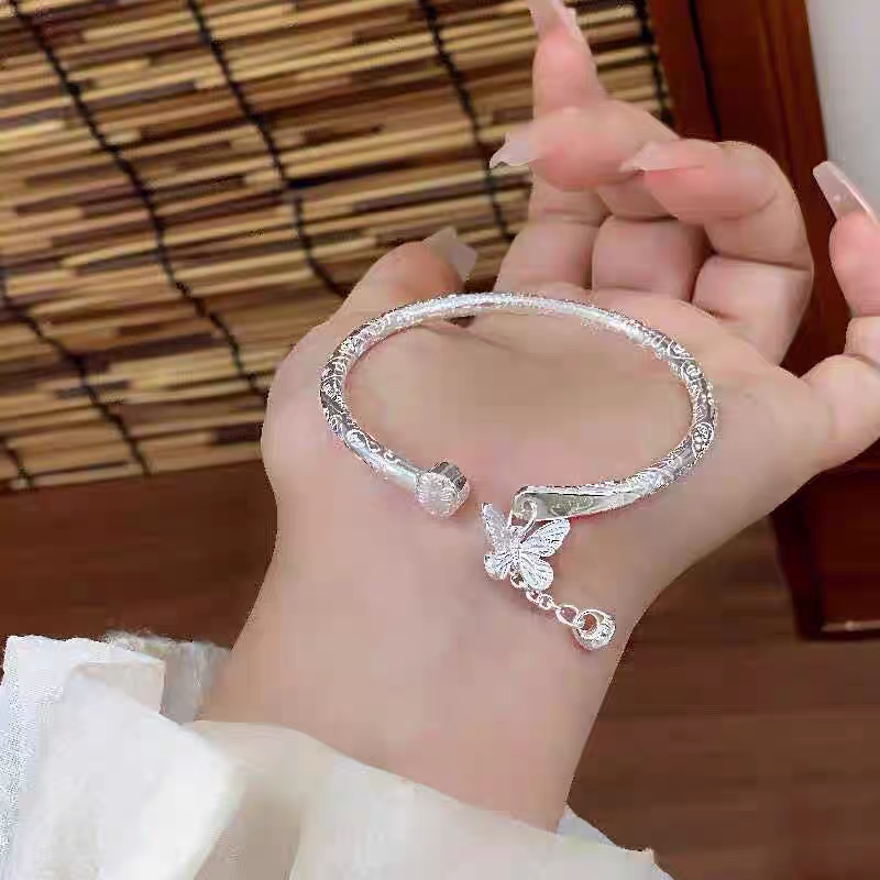 足银手镯 足银手镯   34号  蝴蝶流苏  开口