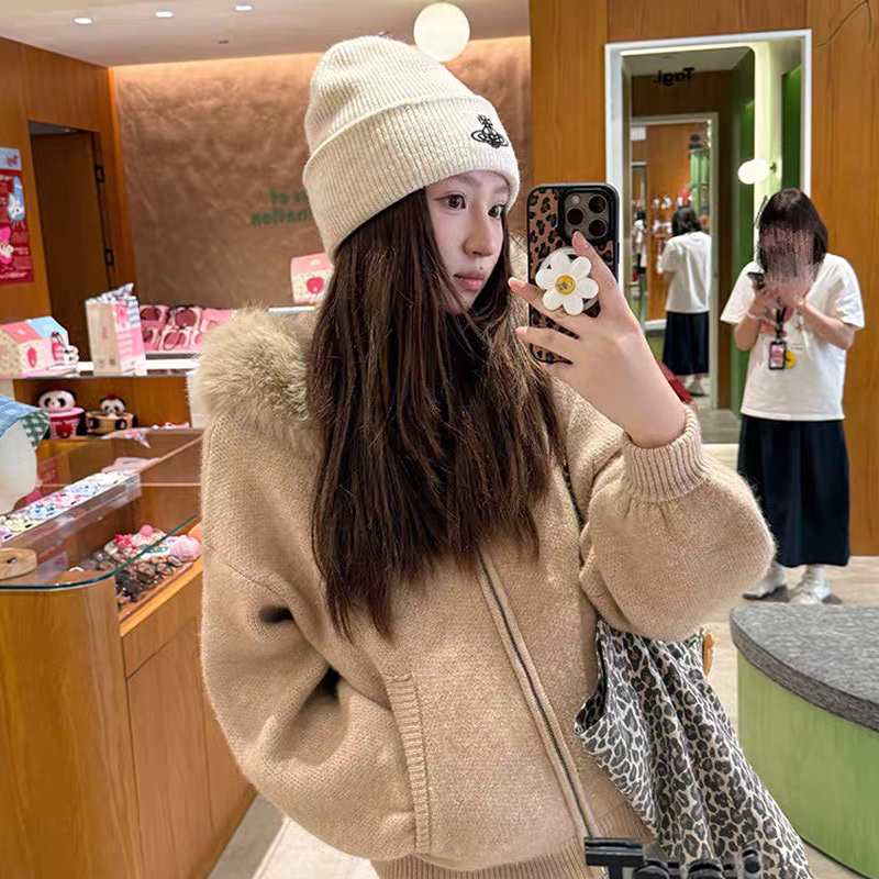 【大毛领毛衣】917开衫外套女秋冬宽松显瘦软糯针织衫