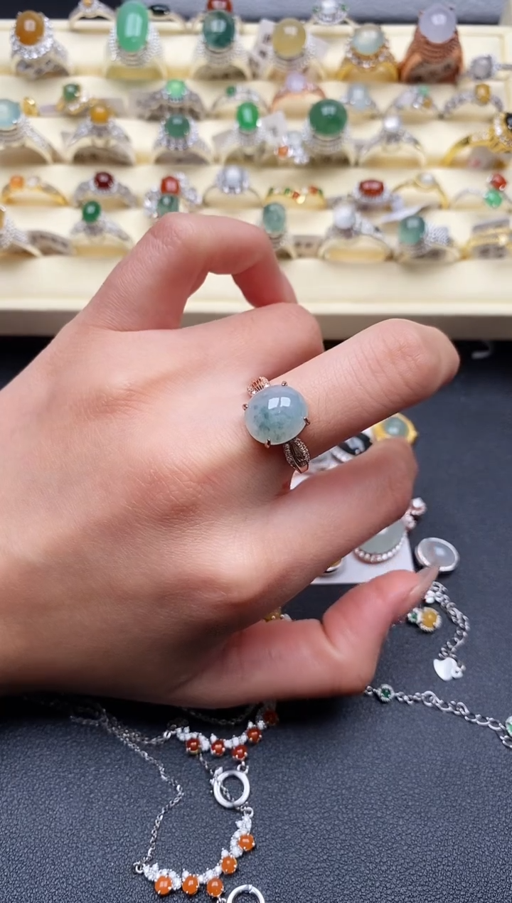 【闪购商品】翡翠戒指银S925镶嵌555555+4