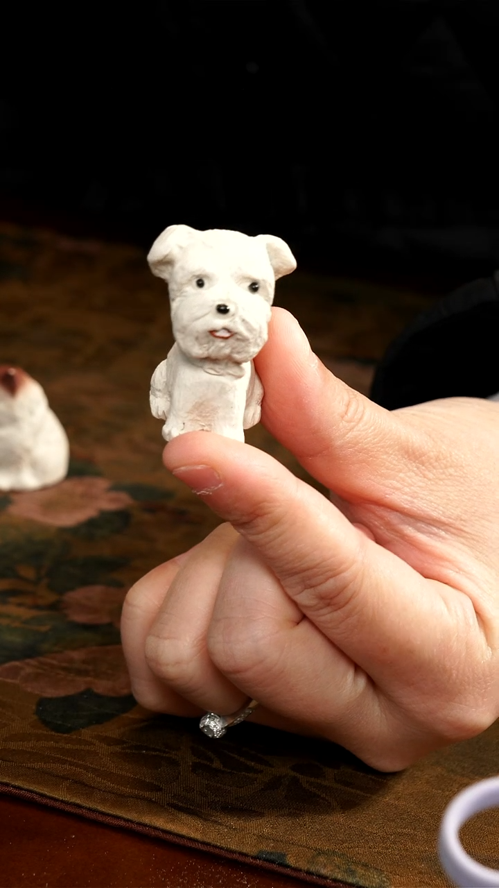 茶壶紫砂白色小狗茶宠