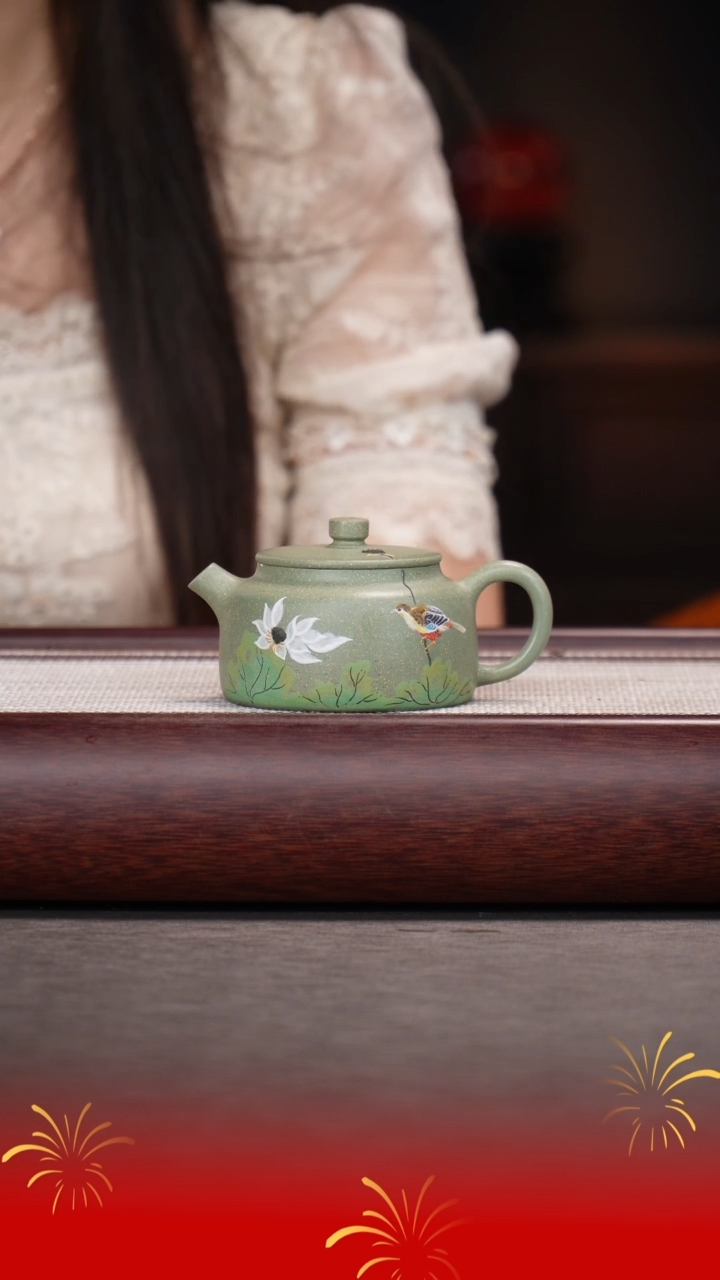 茶壶紫砂方开明/豆青泥/平盖德钟/160c