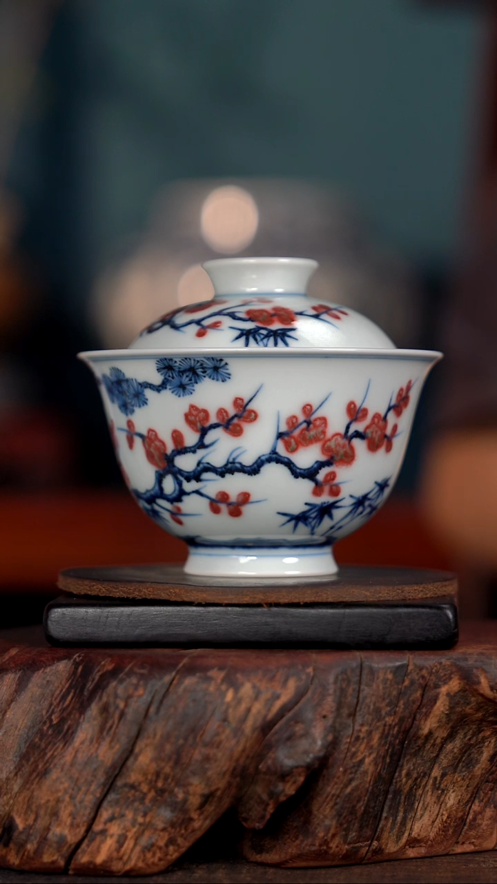 阳春白雪松竹梅盖碗