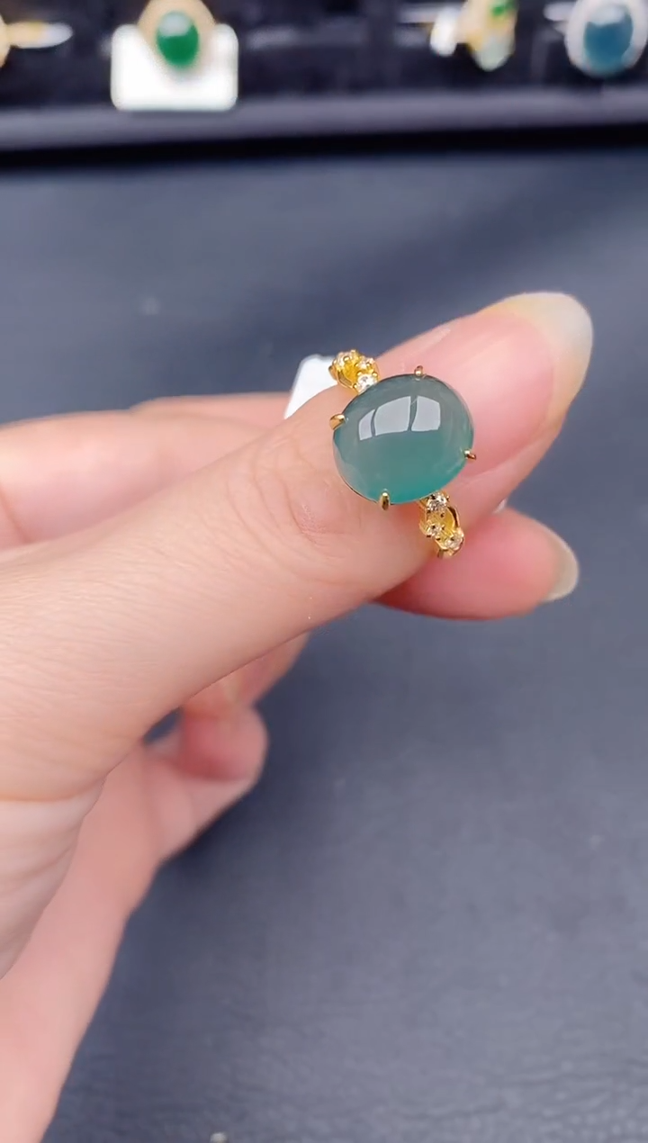 银S925镶嵌戒指翡翠天然a货翡翠158